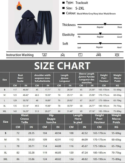 Men's Sports Suit Autumn and Winter Hoodie+pants 2-piece Set Fashionable Solid Color Casual Pullover and Pant Outdoor Sportswear
