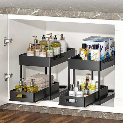 2-Tier Under Sink Organizer with Sliding Drawers & Hooks