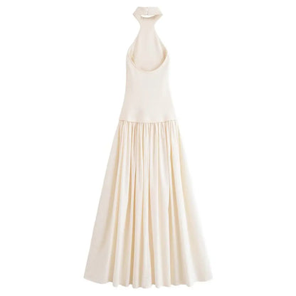 Summer Halter Neck Backless Midi Dress – Elegant & Slim Fit