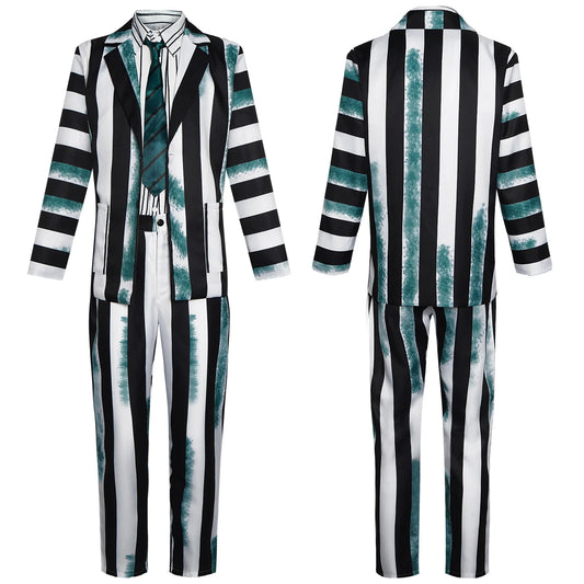 Underworld Master cosplay costume Beetle Juice Michael Keaton green black and white striped cosplay performance costume hot