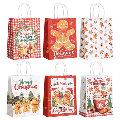 6/12/24pcs Merry Christmas Kraft paper Gift Tote Bags Packaging Child for Candy Snack Storage Pouch Birthday Party Favors