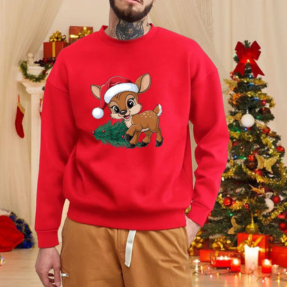 Christmas elk round neck pullover fall and winter men's casual long-sleeved cute Merry Christmas red sweater