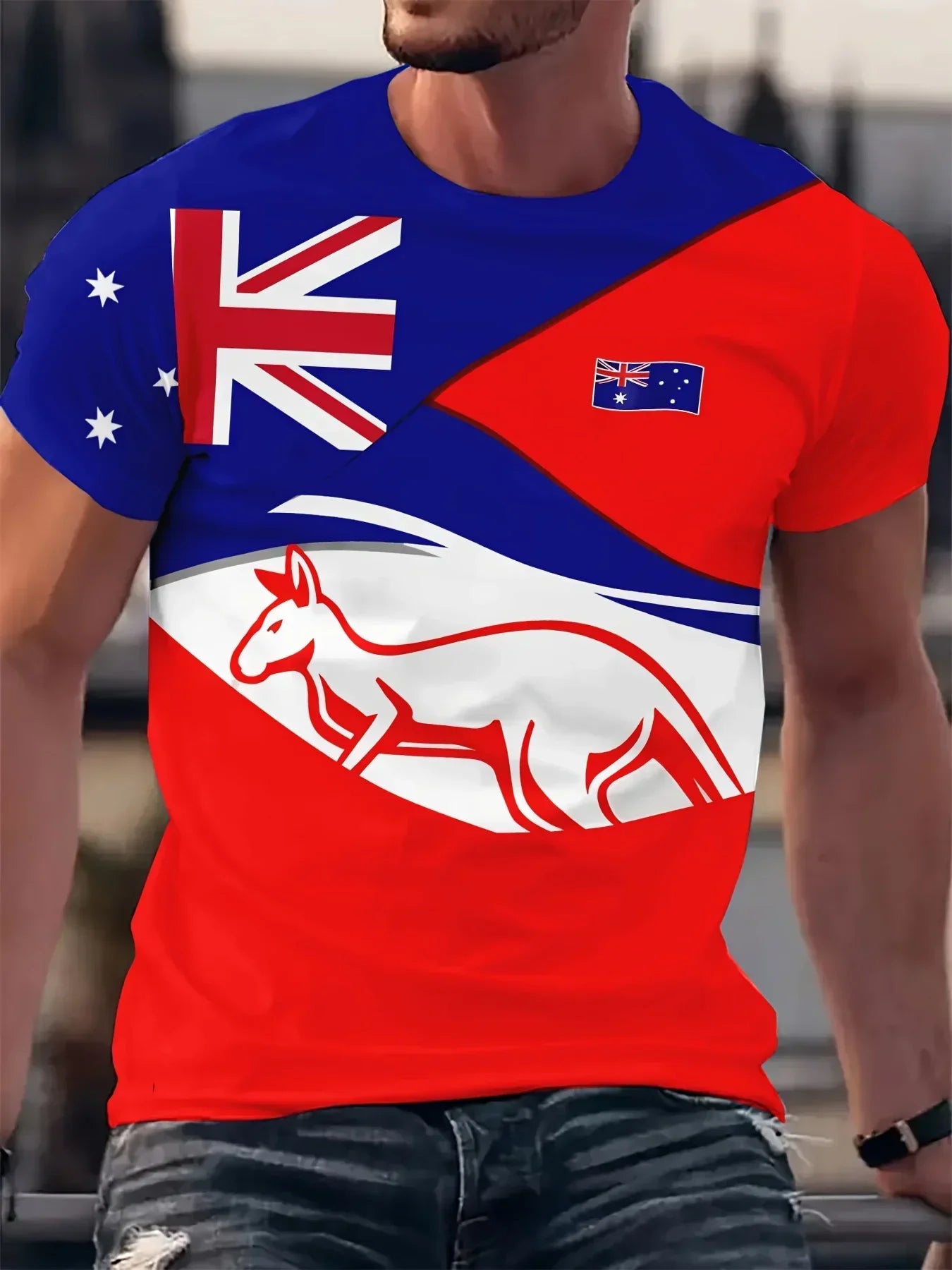 Men's T-Shirt Australia Flag Kangaroo Graphic 3D Printed T-shirts Casual Short Sleeve Tee For Unisex Oversized Clothing Men Tops