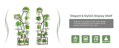 8-Tier Indoor Plant Stand with Grow Lights – Tall Metal Shelf for Corners & Living Rooms, Space-Saving Display Rack for Multiple Plants
