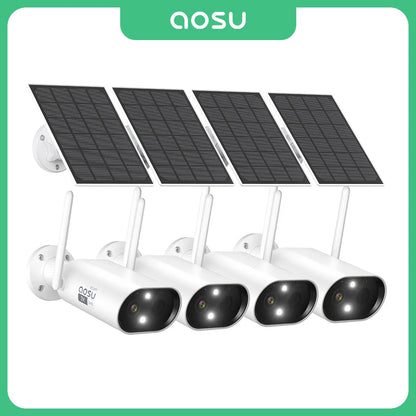 AOSU 100% Wire-free 3MP Wifi Solar Camera 4/8/12 pcs Outdoor Built-in Battery Security Camera Night Vision 2-Way Audio CCTV Cam