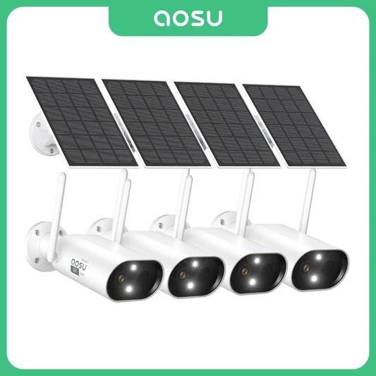 AOSU 100% Wire-free 3MP Wifi Solar Camera 4/8/12 pcs Outdoor Built-in Battery Security Camera Night Vision 2-Way Audio CCTV Cam