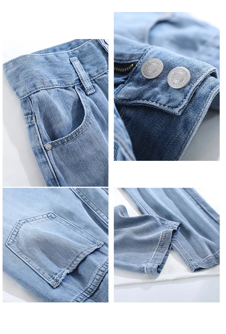 Summer Lyocell Thin Women's Wide-Leg Jeans High Waist Slimming Design High Street Mopping Trousers Loose Straight Pants Fashion