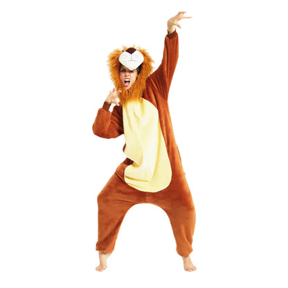 Animal Onesies Lion Tiger Leopard Wolf Fox Zebra Hippo Koala Bat Donkey Rabbit Chinchilla Frog Bee Penguin Dog Kigurumi Adult