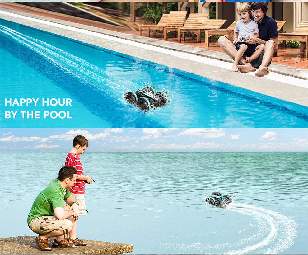 Remote Control Car 2.4G Rc Boat Waterproof Controlled Amphibious Stunt Car 4WD All Terrain Beach Pool Toys for Boys Girls Gift