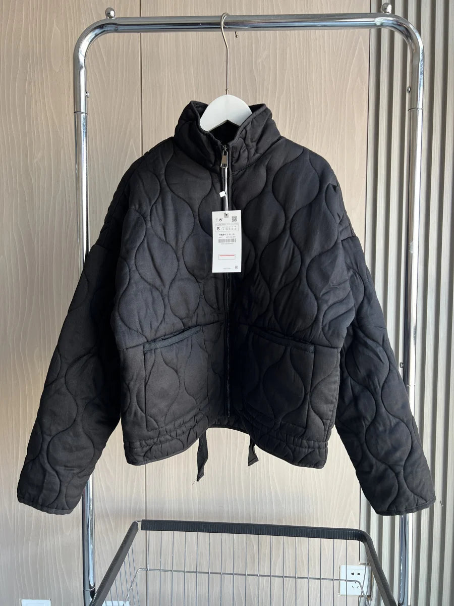 Quilted Cotton Jacket for Women Traf 2024 Winter New Arrival Zw Series Soft Lenzing Fabric Vintage Warm Coat 4088242