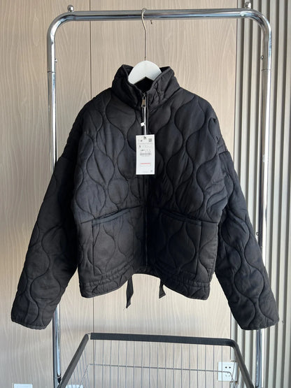 Quilted Cotton Jacket for Women Traf 2024 Winter New Arrival Zw Series Soft Lenzing Fabric Vintage Warm Coat 4088242