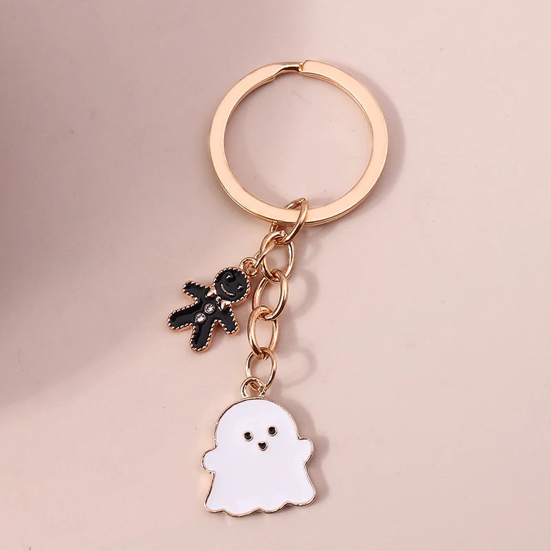 Aihua Gold Color Fashion Halloween Keychain Enamel Creepy Ghost Spider Mummy Pumpkin Keychains Keyring for Women Halloween Night