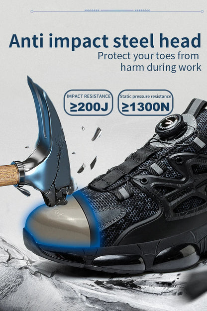 Slack-stab-proof work shoes with elastic buttons and lace-up