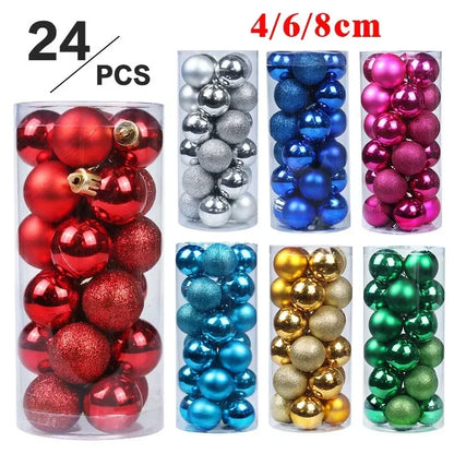 24Pcs 3/4/6CM Christmas Balls Big Ball Christmas Tree Pendant Ornaments for Party Decor 2025 New Year Navidad Gifts Accessory