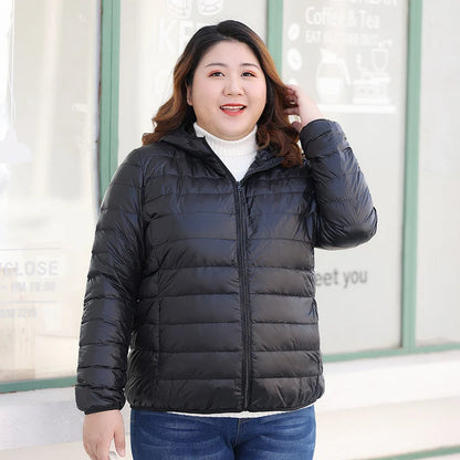 Plus Size 7xl 6xl 5xl Fall Women's Lightweight Water-Resistant Packable Hooded Jackets Autumn Winter Warm Female Down Coats