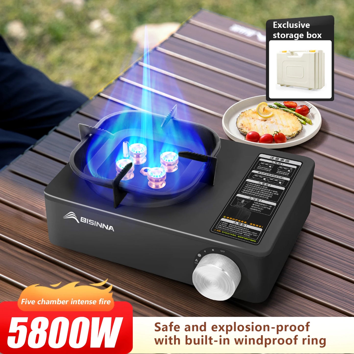 BISINNA 5800W Portable Gas Stove – Windproof Outdoor Burner for Camping, Hiking & Picnics