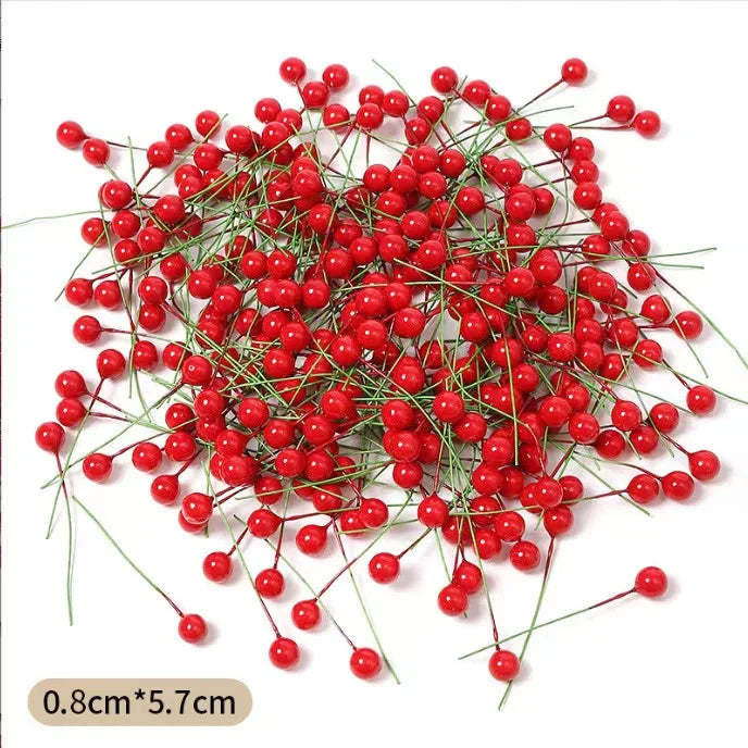 1000/50x Mini Artificial Berries Red Fake Berry Cherry Stamen for Christmas DIY Floral Wreath Ornament New Year Party Home Decor