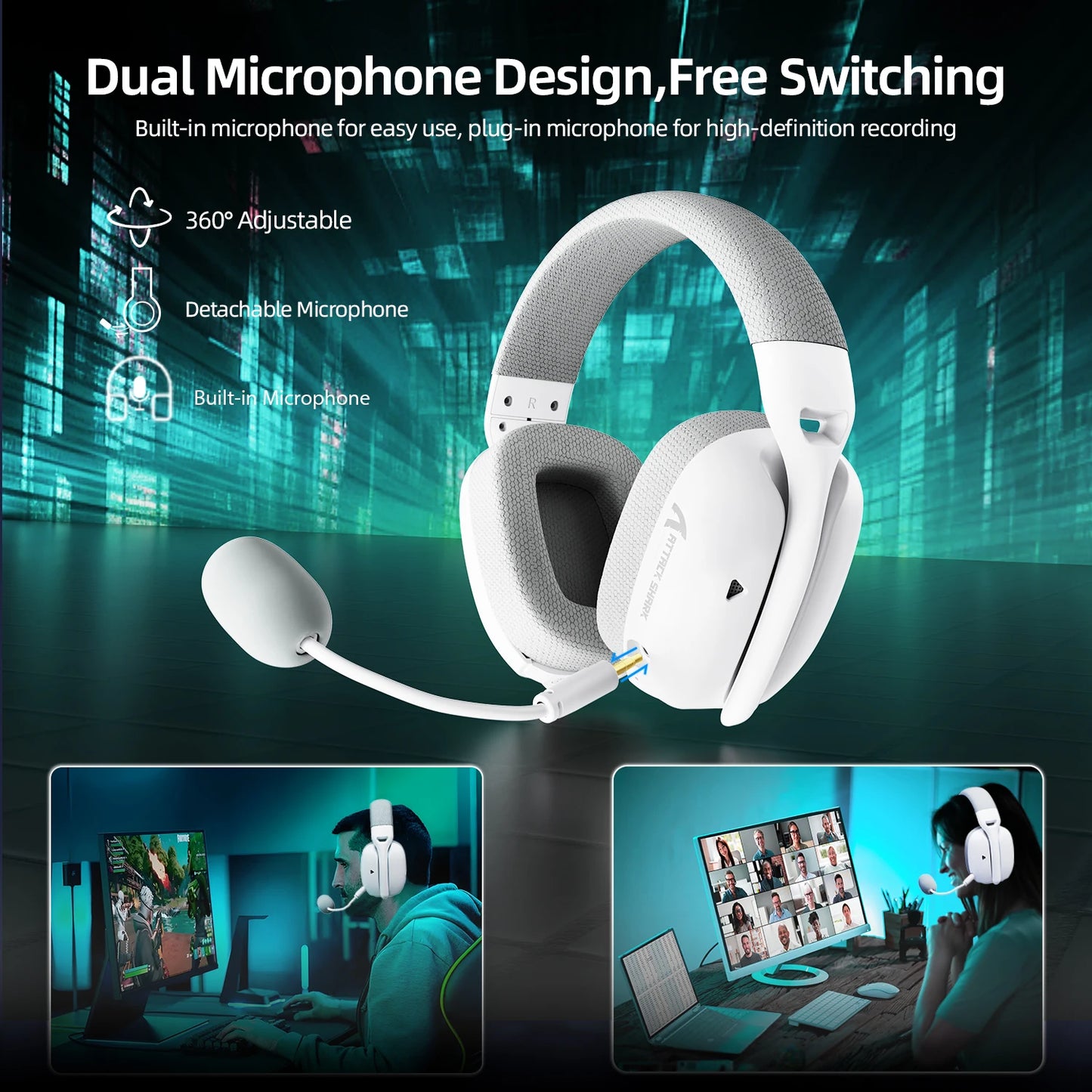 Attack Shark L80Pro Gaming Headphones 2.4G Bluetooth Connection Mode,Dual-microphone Design,Ultra-light Body,Soft Ear Cups
