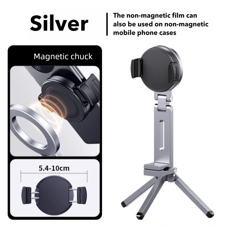 Adjustable Magnetic Phone Tripod Stand with 1/4'' Port, Ultra-Light Aluminium Phone Mount for iPhone Series, for Travel, Vlog