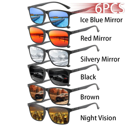 6 PCS Fashion Vintage Check Square Sunglasses Men Women Fishing Driving Luxury Brand Designer Sun Glasses Retro UV400 Eyewear