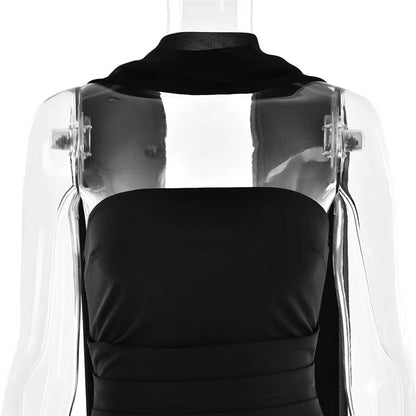 Mozision Scarf Collar Strapless Sexy Maxi Dress For Women Fashion Off-shoulder Backless Bodycon Club Party Long Dress Elegant