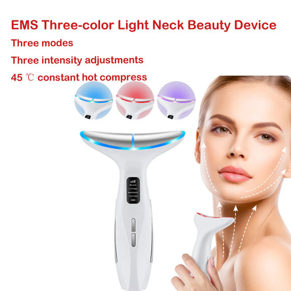 EMS Three Color Light Firming Rejuvenating Neck Beauty Device Skin Ion Importer Facial Lifting Neck Lines Wrinkles Device