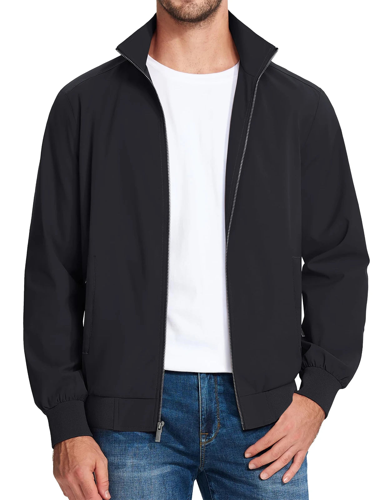 MAGCOMSEN Lightweight Jacket Men's Windproof Waterproof Zip Up Coat Stand Up Collar Windbreaker with 3 Pockets Outerwear