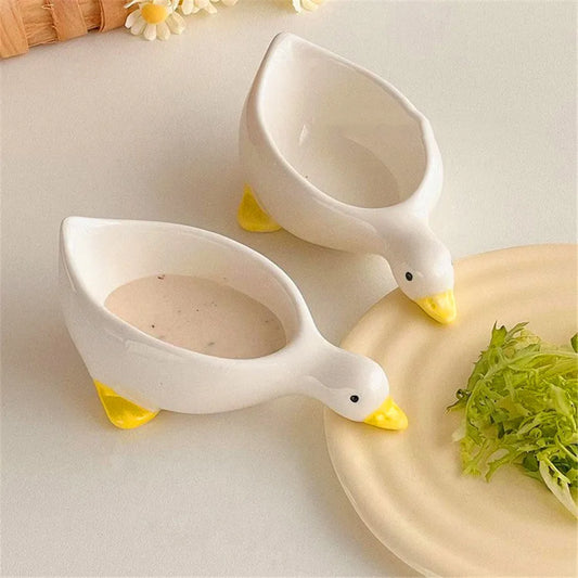 2pcs ceramic duck seasoning dish, salad dipping dish, cream mini bowl, cute design afternoon tea cutlery