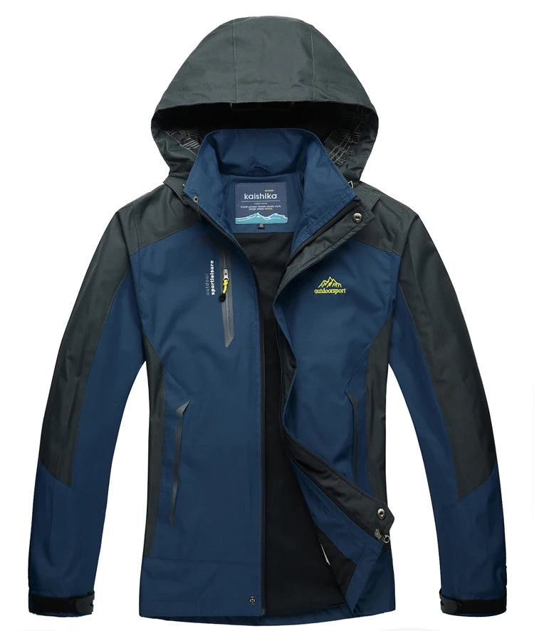 TRVLWEGO Camping Hiking Jacket Men Autumn Outdoor Sports Coats Climbing Trekking Windbreaker Travel Waterproof Jackets Black