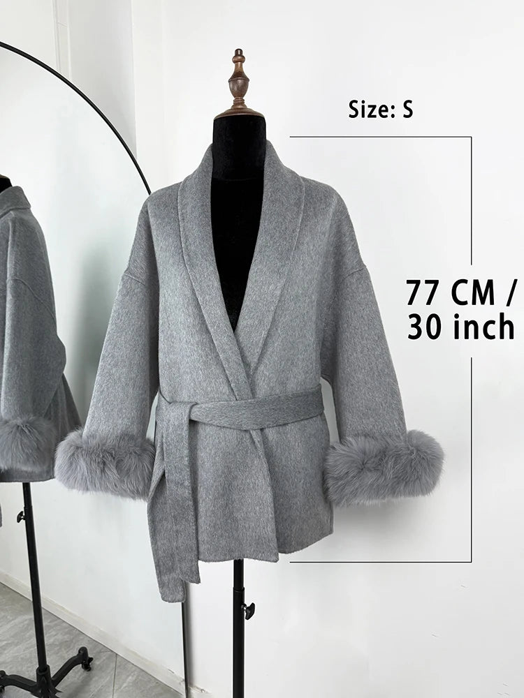 TARUXY Fox Fur Woolen Coats Women's Short Coat Office Lady Removable Elegant Double-sided Wool Overcoat 2025 New Cardigan Jacket