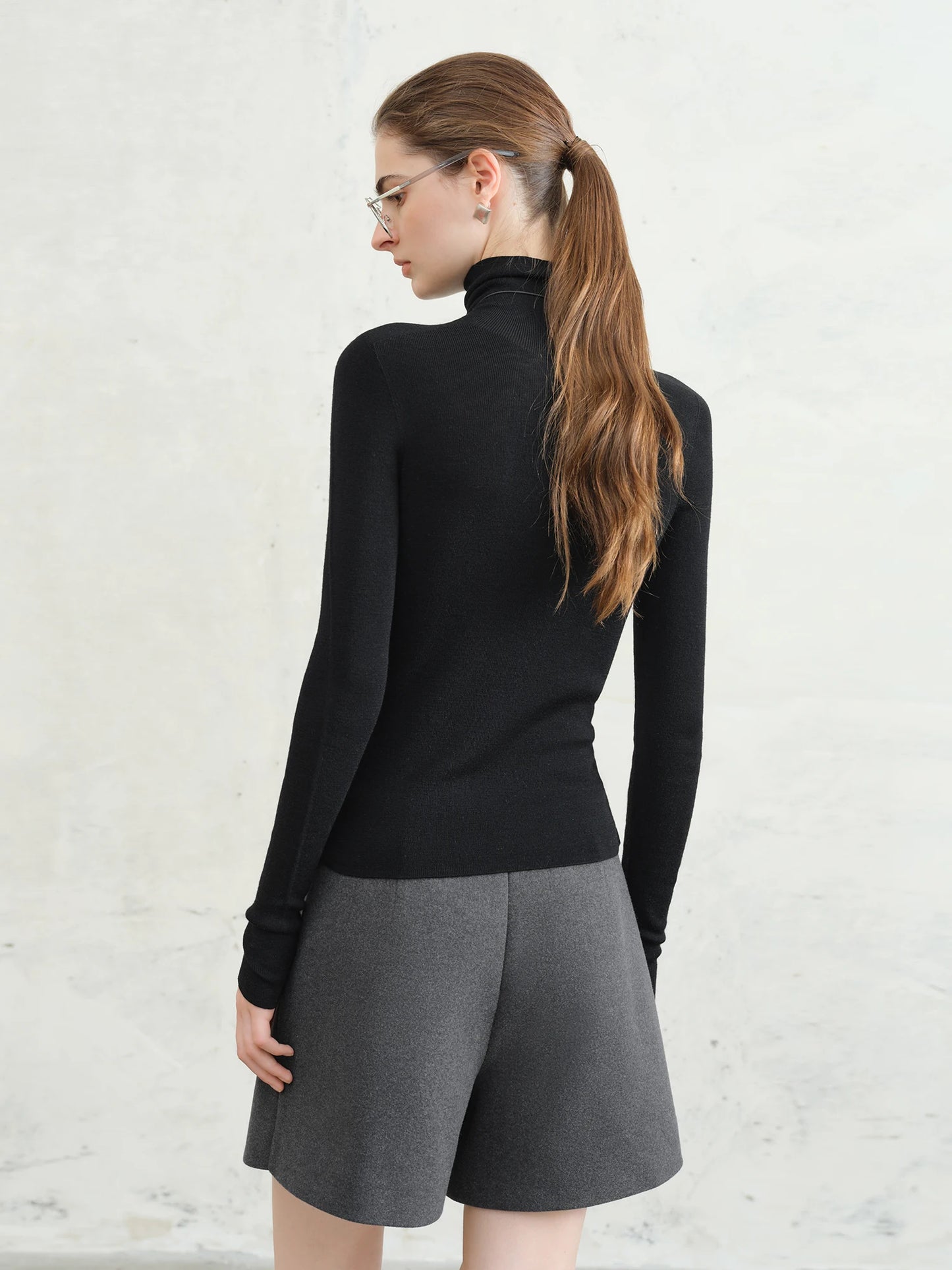 FSLE【Premium Series】German Biella Wool Autumn Super Fine Washable Seamless One-Piece Mock Neck Thermal Base Layer Shirt Women