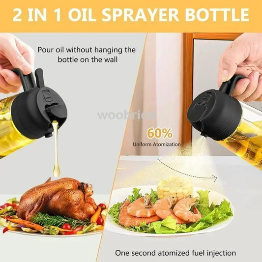 2-in-1 Glass Oil Dispenser & Sprayer | Leakproof, Non-Slip Kitchen Mister