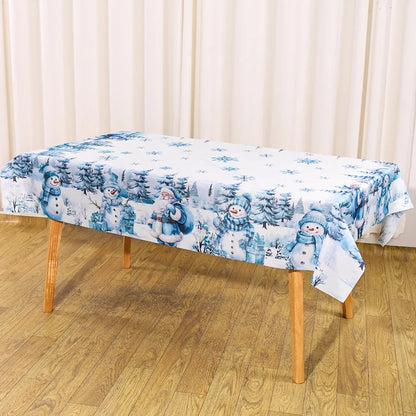 Blue Santa Claus Snowman Christmas Tablecloth Winter Wonderland Table Cover Christmas Decorations for Home 2025 Navidad Gifts