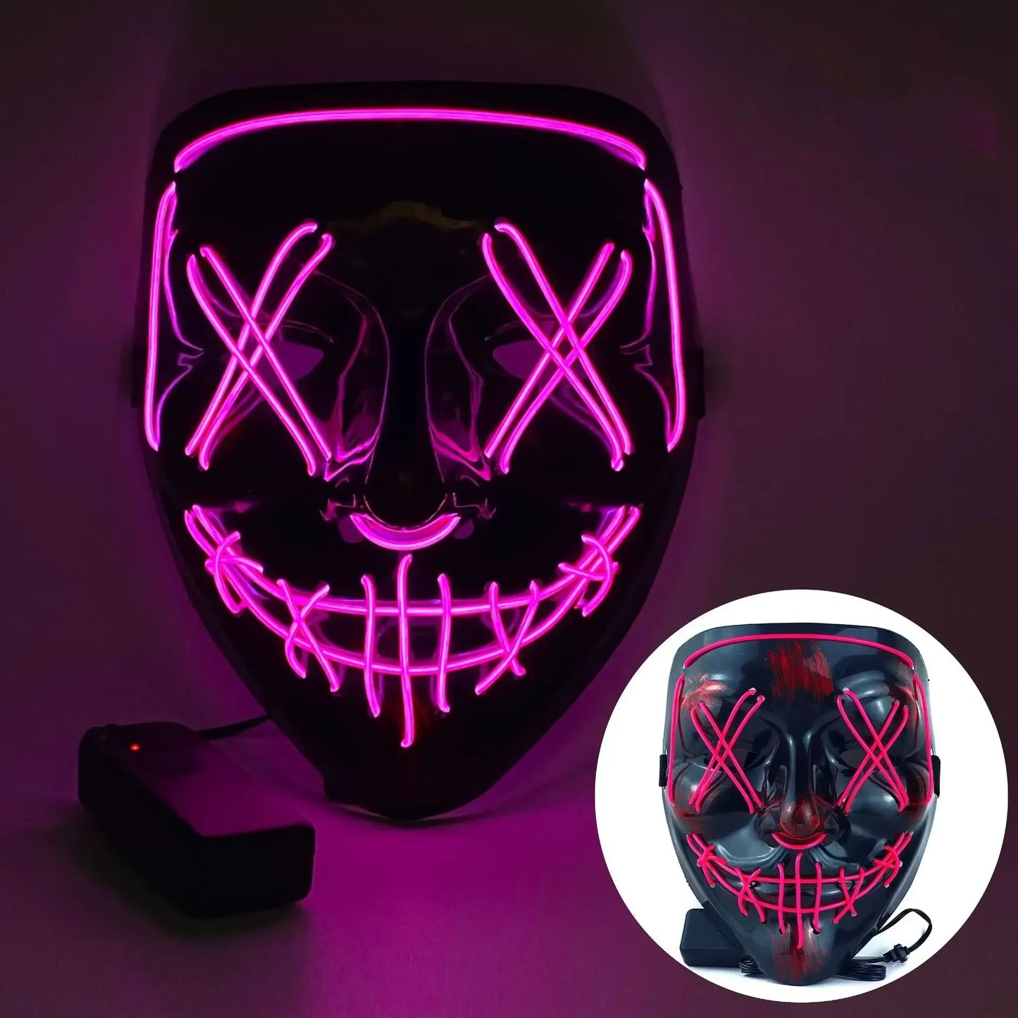 LED Halloween Mask Glow in The Dark Scary Terror Face Cover Bright Scream Light Up Costume for Men Carnival Party