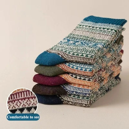 5 Pairs of Retro Striped Mid Tube Socks, Fashionable Snow Boots, Casual Multifunctional Warm Outdoor Socks, Autumn and Winter