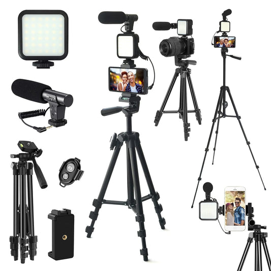 MAMEN Vlogging Kit with Tripod, LED Light & Mic – Portable 48" Setup for Phone Videos & Live Streaming