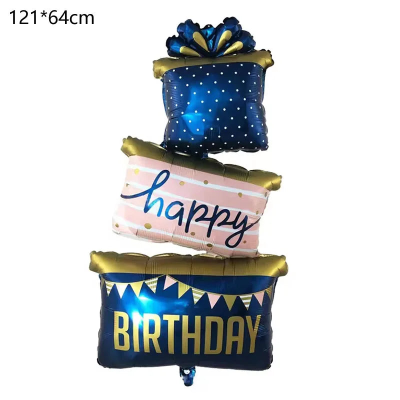 Birthday Cake Balloon with Base Standing Foil Balloon Cute Cake Balloon Kids Boy Girl Birthday Party Decor Supplies Baby Shower