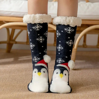 Fuzzy Fluffy Sock Women Winter Christmas Gift Warm Plush Non slip Home Sleeping Soft Female Floor Thermal Slipper Sock Snowflake
