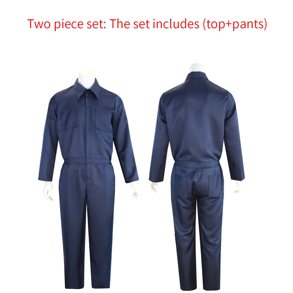 Adult Michael Myers Costume Set - Cosplay Horror Demon Killer Mask And Blue Disguise Outfit for Men Halloween Working Clothes