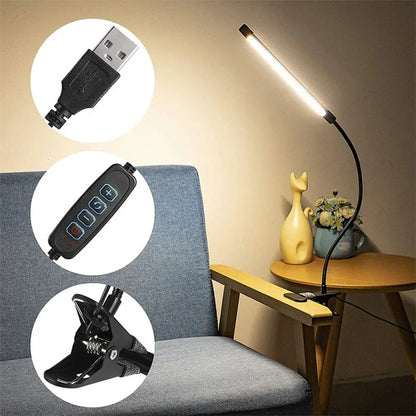 LED clip type desk lamp, student dormitory, bedroom, desktop, bedside reading lamp, eye protection small desk lamp, black