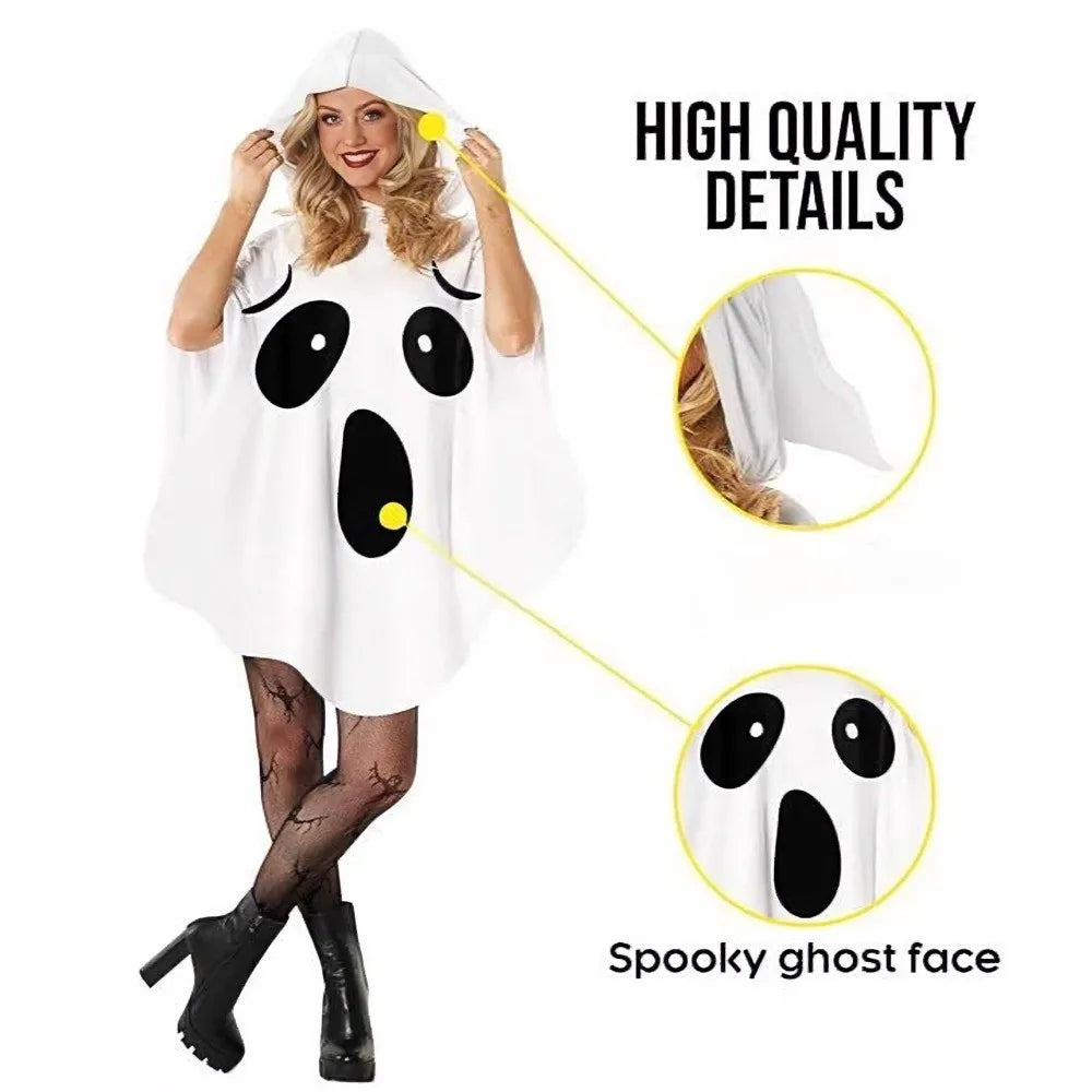 White Halloween Cloak Cape Fright Clothes Trick-or-Treat Spooky Pumpkin Cloak Smock Style with Hat Ghost Cosplay Costume Men