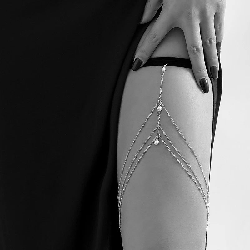 2024 New Women Bohemian Thigh Chain Simple Star Body Chains for Women Double-layer Metal Bodychain Fashion Thigh Jewelry Leg Cha
