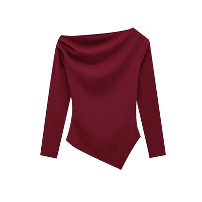 Asymmetric Ruched Off-Shoulder Blouse – Slim Fit Women’s Top