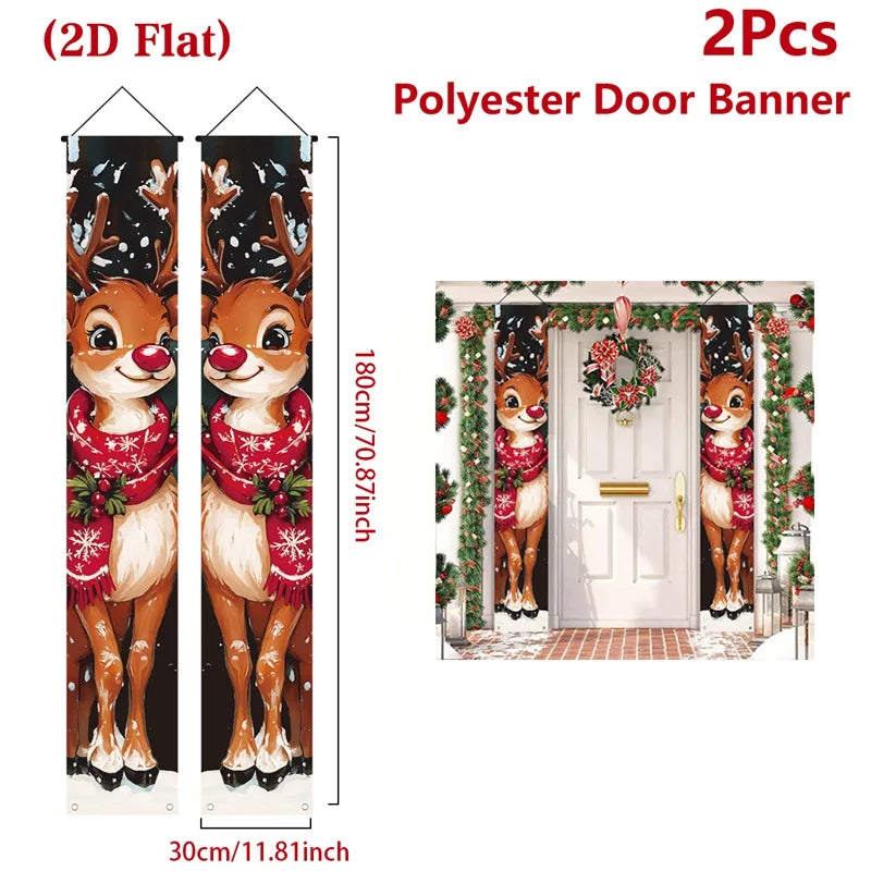 Merry Christmas Door Banner Decoration 2025 Christmas Decor for Home Xmas Hanging Ornaments Navidad Noel Gifts New Year 2026
