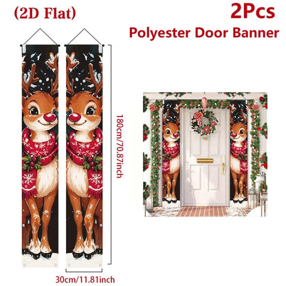 Merry Christmas Door Banner Decoration 2025 Christmas Decor for Home Xmas Hanging Ornaments Navidad Noel Gifts New Year 2026
