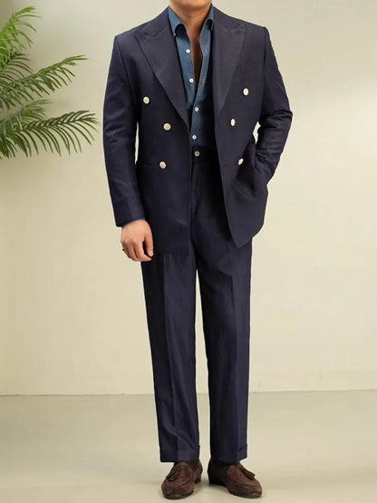 Italian Designer Mens Double Breasted Blazer Pants Two Piece Set Slim Fit Business Man Work Formal Set Groom Wedding Dress Suit