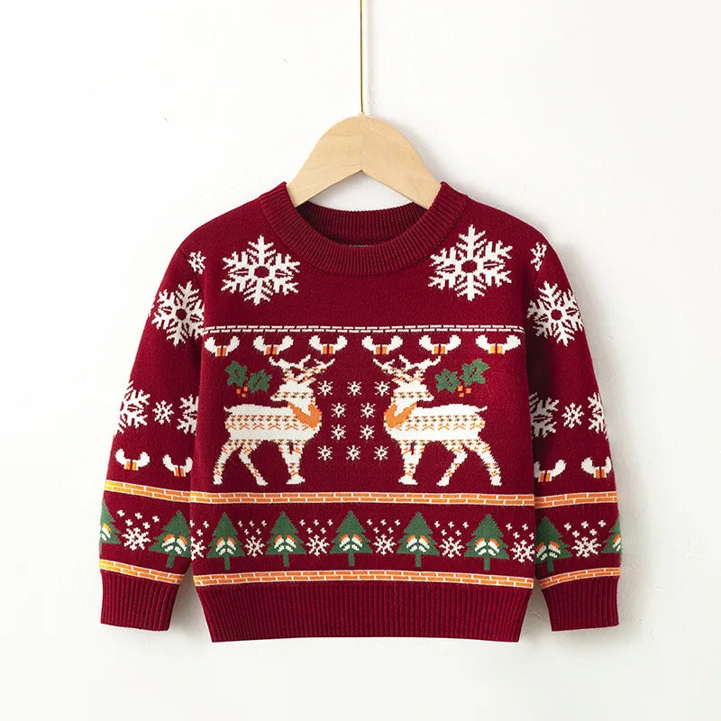 2025 Christmas Sweatshirts Winter Boy Girl Print Knit Sweater Pullover Cotton Clothes Autumn Kids Slouchy Soft Clothing Knitwear