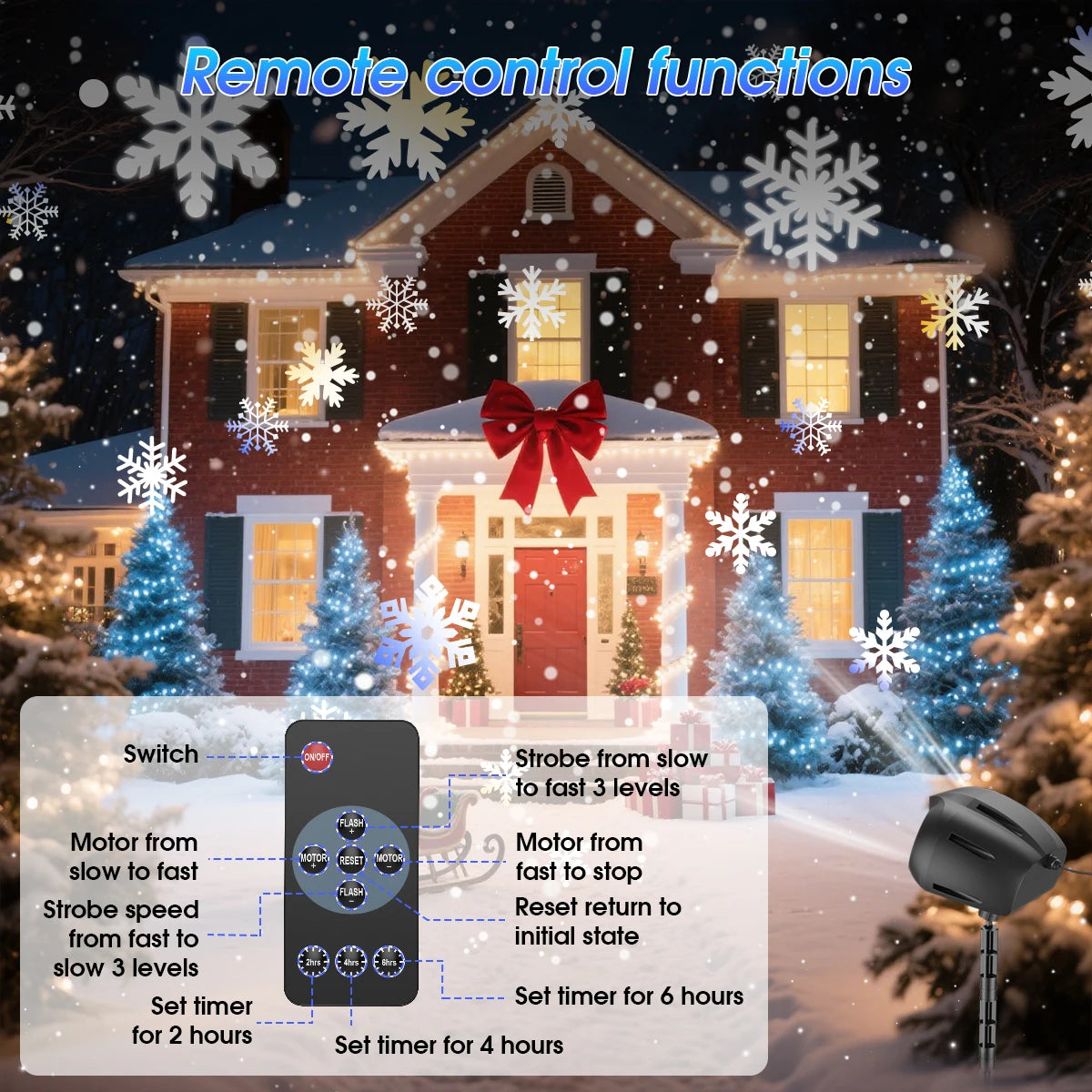 ❄️✨ 2025 NEW Snow Projector Lights – Dynamic Rotating Snowflake Projection Light