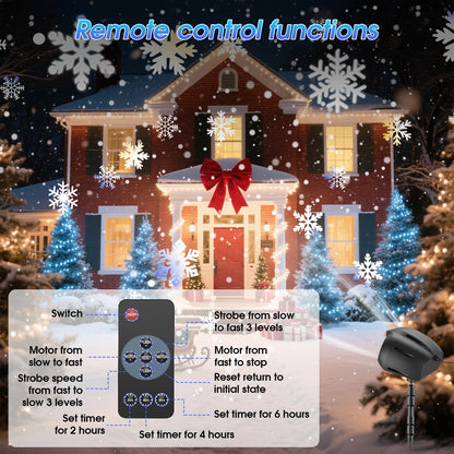 2025 NEW Snow Projector Lights, Dynamic Rotating Snowflake Projection Light Outdoor, IP65 LED Snow Spotlight Lightning or Hallow