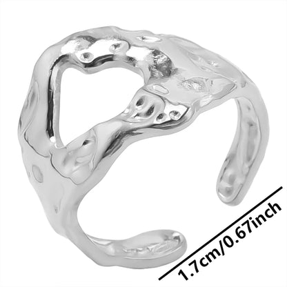 1Pc Stainless Steel Waterproof Women Personality Textured Chunky Open Rings Vintage Hollow Irregular Multi-layer Anillos Jewelry